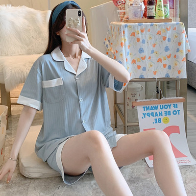 Къса лятна пижама с горнище тип риза