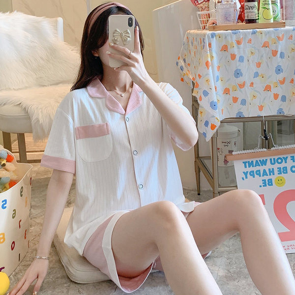 Къса лятна пижама с горнище тип риза