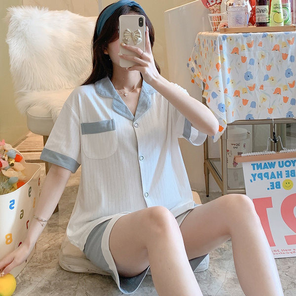 Къса лятна пижама с горнище тип риза