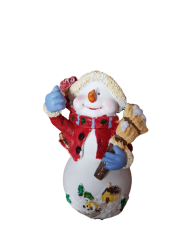 Коледна фигурка Ahelos, Снежен човек с метла, Керамичен, 13 см