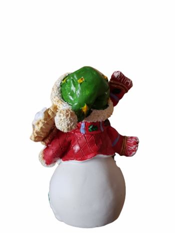Коледна фигурка Ahelos, Снежен човек с метла, Керамичен, 13 см