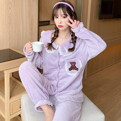 Γυναικείες πιτζάμες με τσέπη και στρογγυλά κουμπιά - κατάλληλες για τον χειμώνα