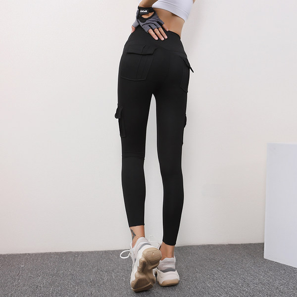 Sportske ženske duge tajice s visokim strukom i džepovima