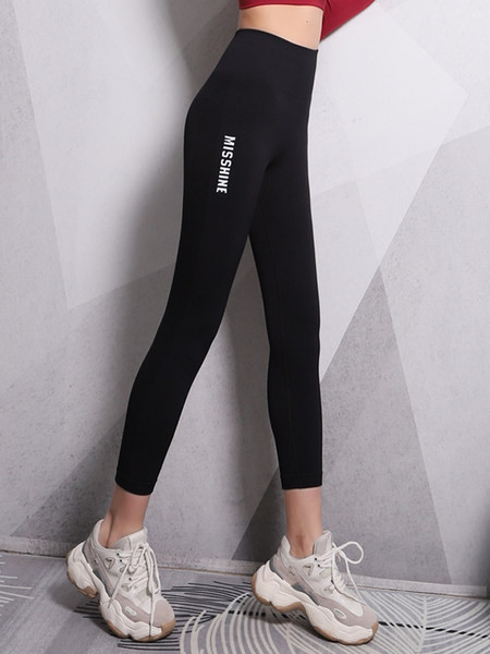 Ženske sportske tajice za trening sa visokim strukom i natpisom