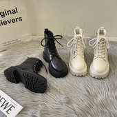 Ženske kožne čizme s vezicama i grubim potplatom