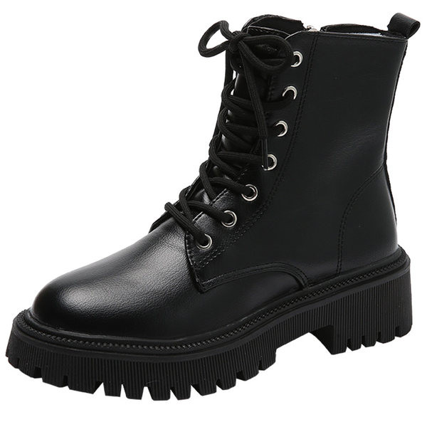 Ženske kožne čizme s vezicama i grubim potplatom