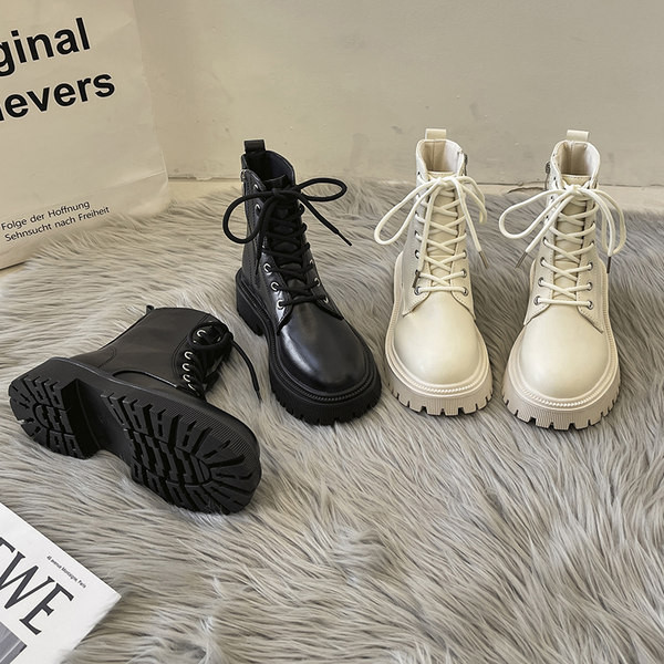 Ženske kožne čizme s vezicama i grubim potplatom