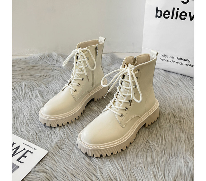 Ženske kožne čizme s vezicama i grubim potplatom