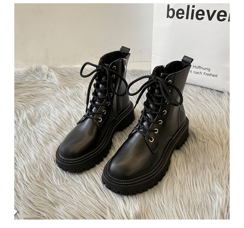 Ženske kožne čizme s vezicama i grubim potplatom