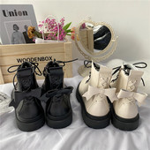 Дамски боти от еко кожа с панделка и връзки