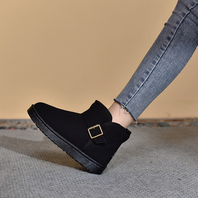 Ženske tople čizme s kopčom i ravnim potplatom