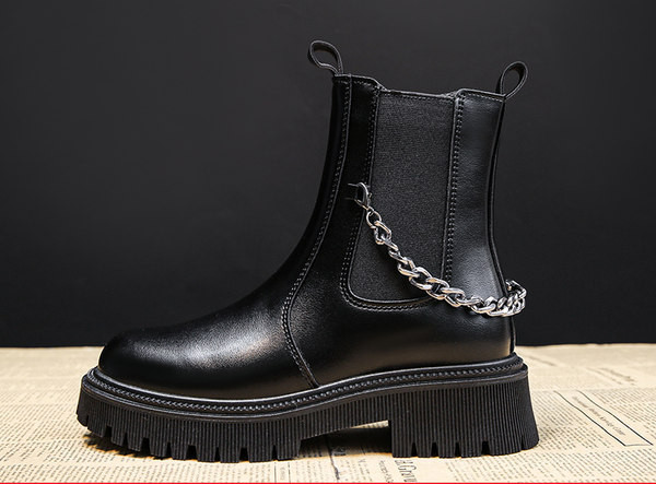 Moderne ženske čizme od eko kože sa metalnim lancem