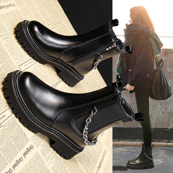 Moderne ženske čizme od eko kože sa metalnim lancem