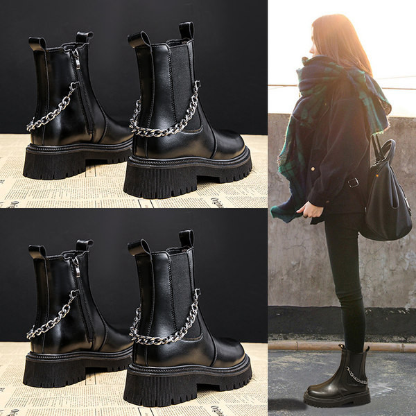 Moderne ženske čizme od eko kože sa metalnim lancem