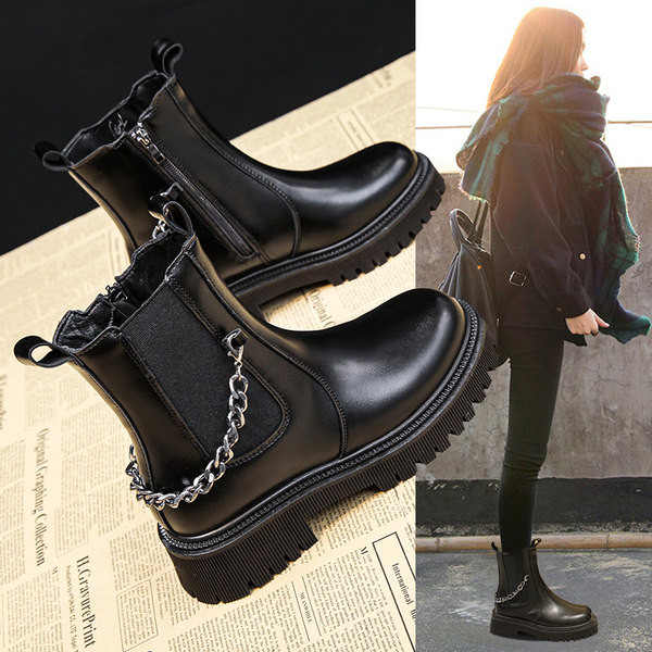 Moderne ženske čizme od eko kože sa metalnim lancem