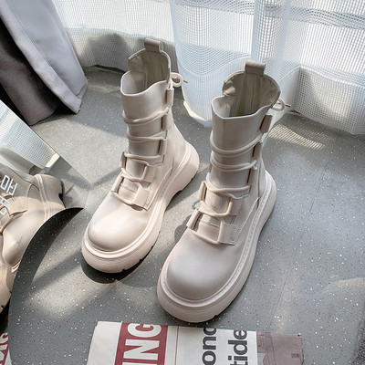 Ženske čizme od eko kože i tekstila sa vezicama i ravnom platformom