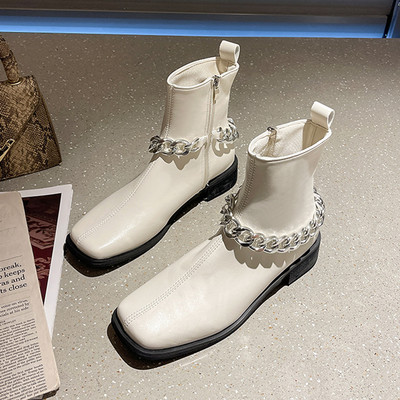 Ženske četvrtaste čizme s metalnim lancem i kopčanjem na zip