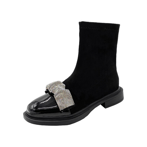 Moderne ženske čizme s kamenčićima i niskom četvrtastom petom