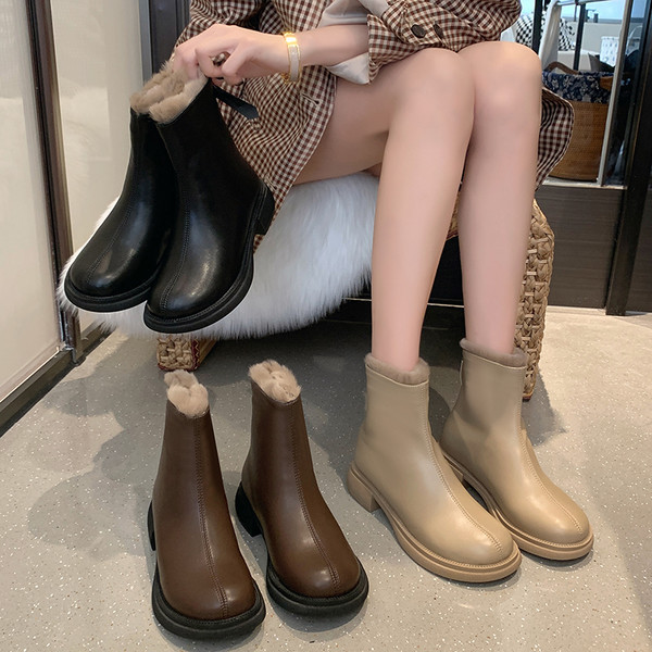 Кожени дамски боти с топла подплата 