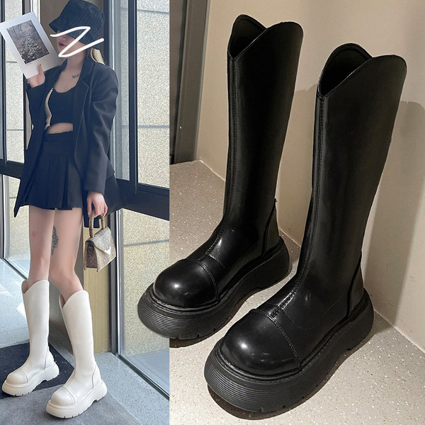 Ženske čizme do koljena i ravne platforme