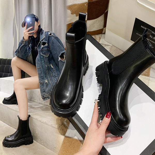 Ženske čizme od čiste eko kože sa grubim đonom