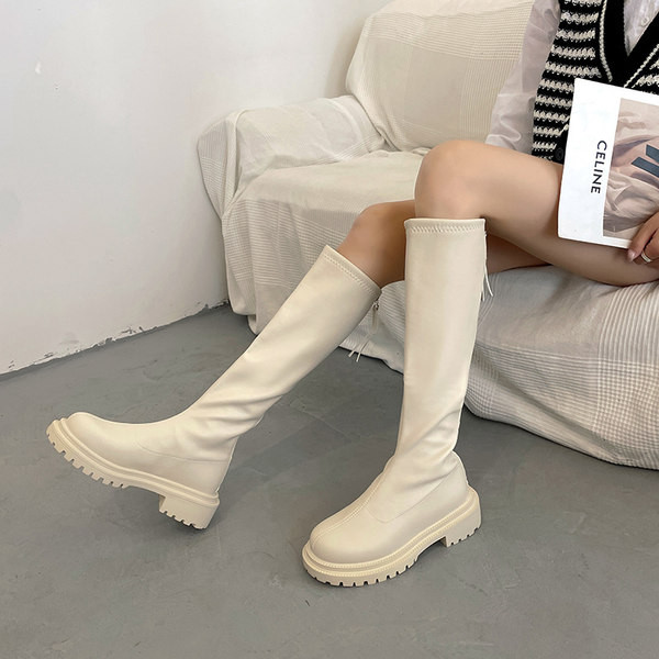 Ženske čizme od eko kože sa grubim đonom i kopčanjem na zip