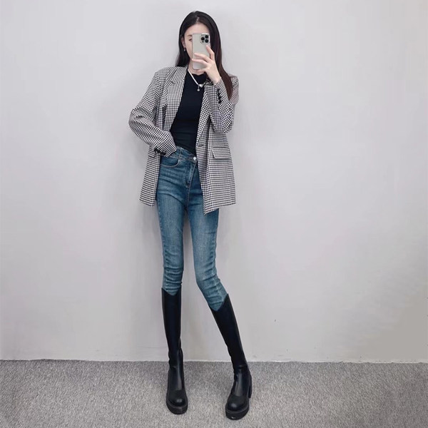 Ženske kožne čizme na debelu nisku petu