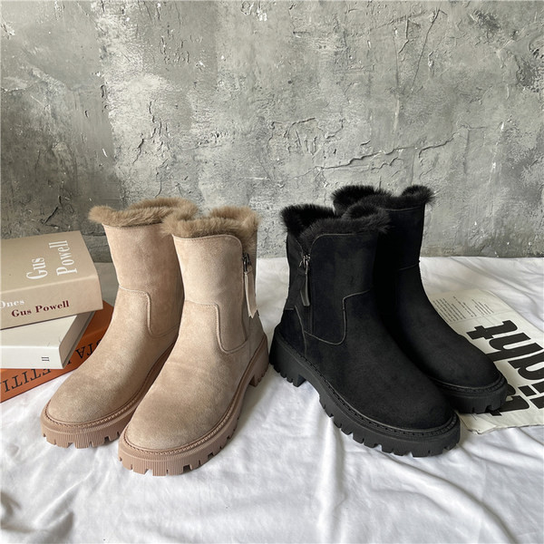 Ženske čizme od eko brušene kože s toplom postavom