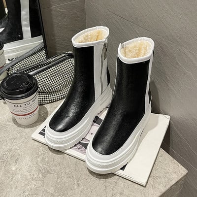 Дамски боти с равна подметка и цип - топла подплата