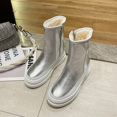 Дамски боти с равна подметка и цип - топла подплата