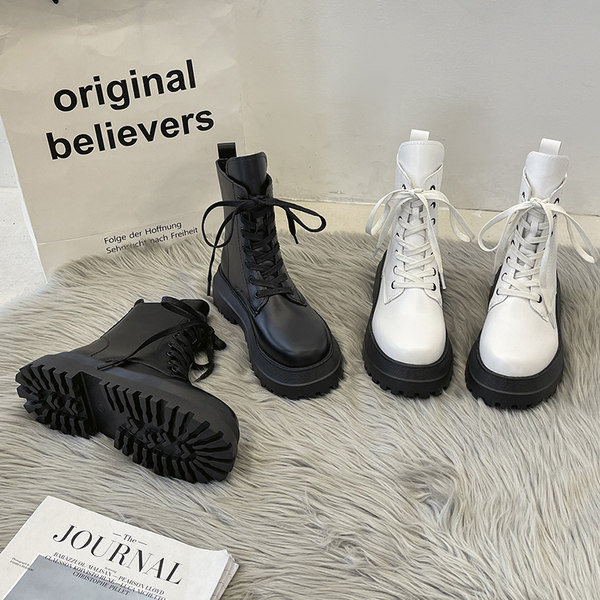 Moderne ženske čizme sa debelim đonom sa vezicama