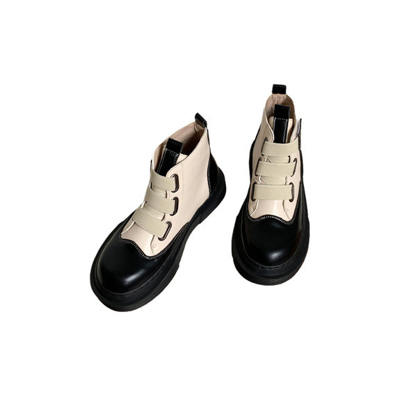 Ženske retro čizme s kopčanjem na čičak i ravnim potplatom