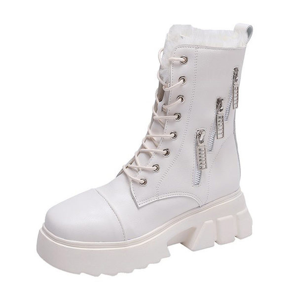 Moderne ženske čizme s toplom postavom u crno-bijeloj boji