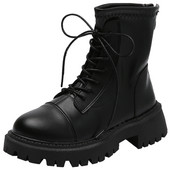 Ženske čizme od umjetne kože s grubim potplatom i vezicama