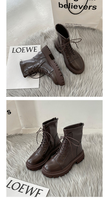 Ženske čizme od umjetne kože s grubim potplatom i vezicama