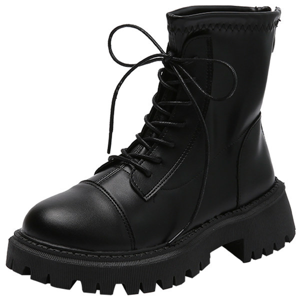 Ženske čizme od umjetne kože s grubim potplatom i vezicama