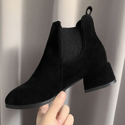 Ženske čizme od eko brušene kože na nisku petu