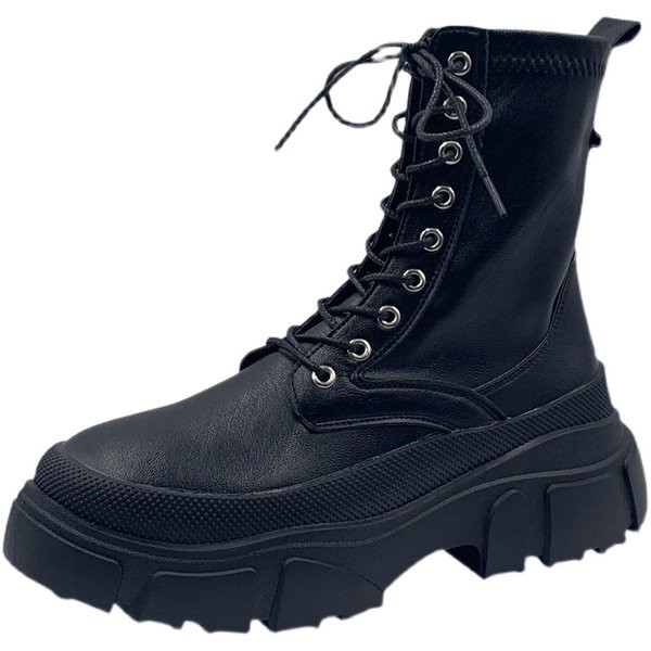 Ženske čizme od eko kože sa grubim đonom i vezicama