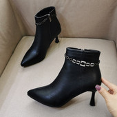 Ženske čizme na špic s visokom petom 5,5 cm i ukrasnim kamenčićima