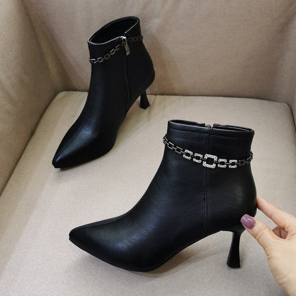 Ženske čizme na špic s visokom petom 5,5 cm i ukrasnim kamenčićima