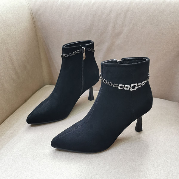 Ženske čizme na špic s visokom petom 5,5 cm i ukrasnim kamenčićima