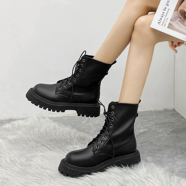 Дамски боти от еко кожа с връзки - два модела