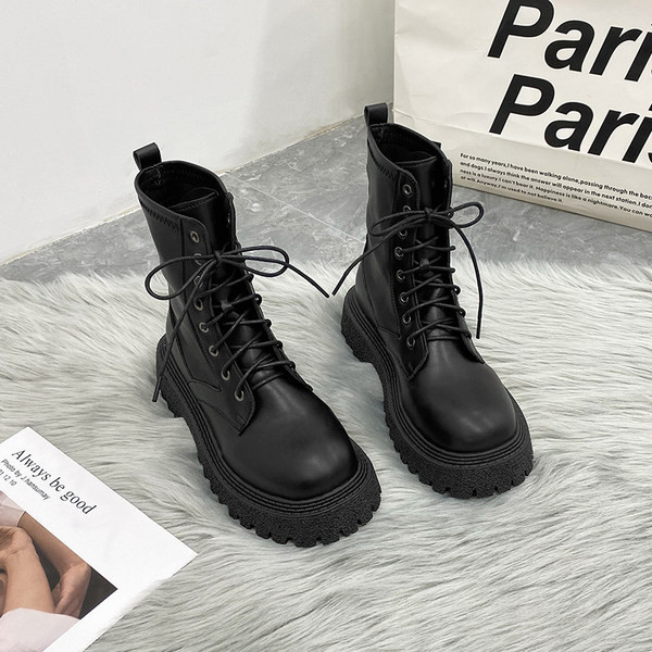 Дамски боти от еко кожа с връзки - два модела