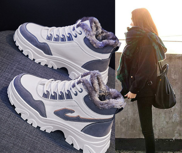 Ženske visoke zimske tenisice s debelom baršunastom postavom i vezicama