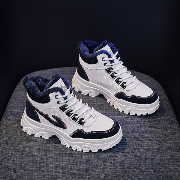 Ženske visoke zimske tenisice s debelom baršunastom postavom i vezicama