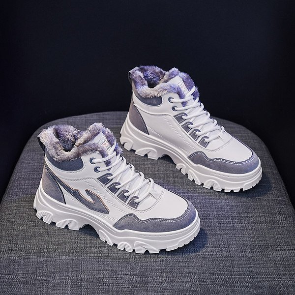 Ženske visoke zimske tenisice s debelom baršunastom postavom i vezicama