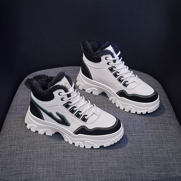 Ženske visoke zimske tenisice s debelom baršunastom postavom i vezicama