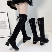 Нов модел дамски велурени ботуши с връзки