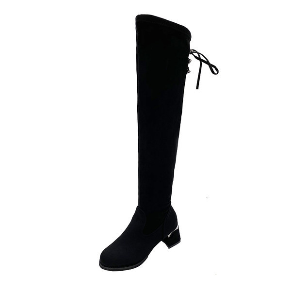 Нов модел дамски велурени ботуши с връзки 