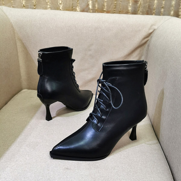 Ženske čizme s visokom potpeticom 6 cm, patent zatvaračem i vezicama